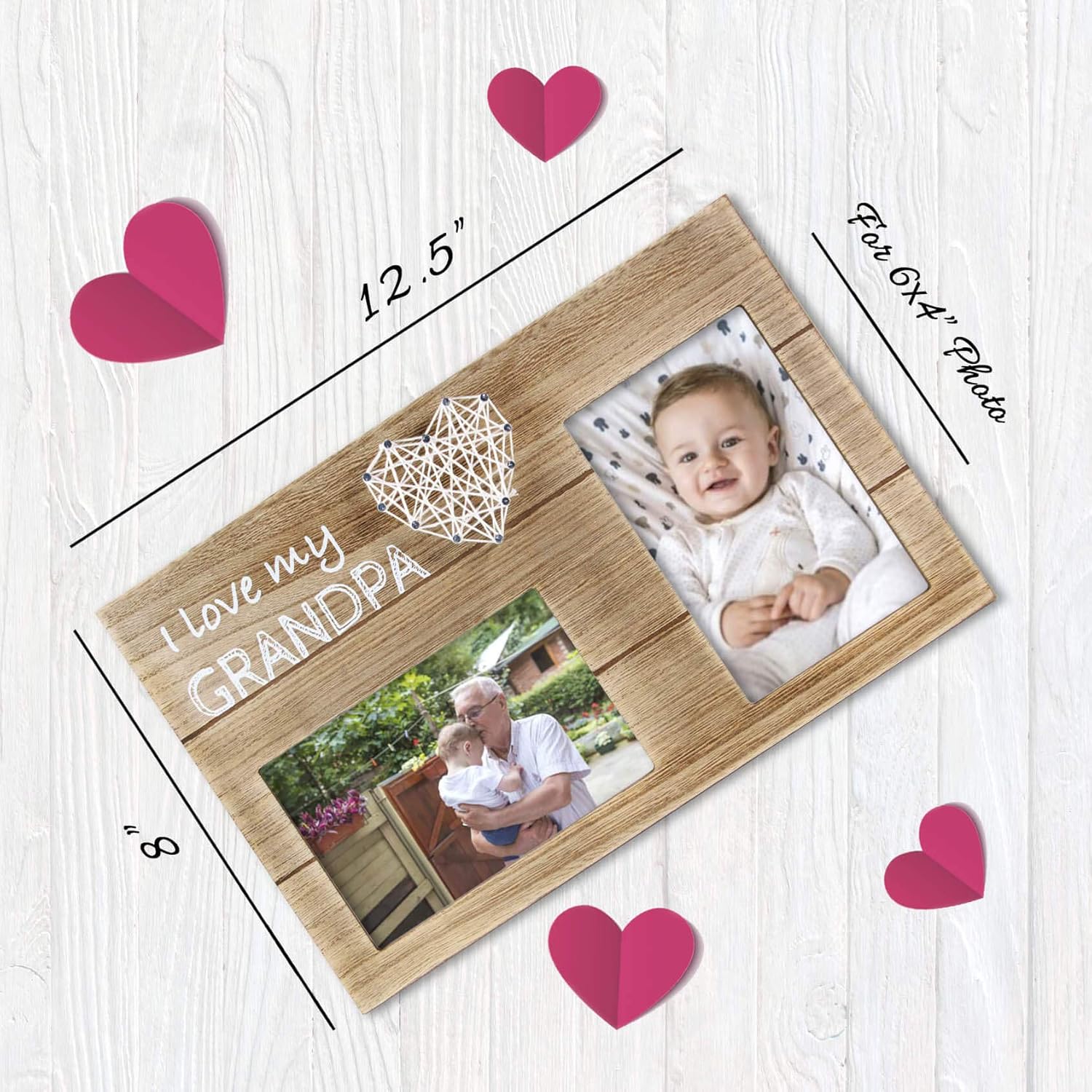 VILIGHT I Love My Grandpa Gifts from Grandchildren - Picture Frame for Pregnancy Announcement to Grandfather - Holds 2 4x6 Photos