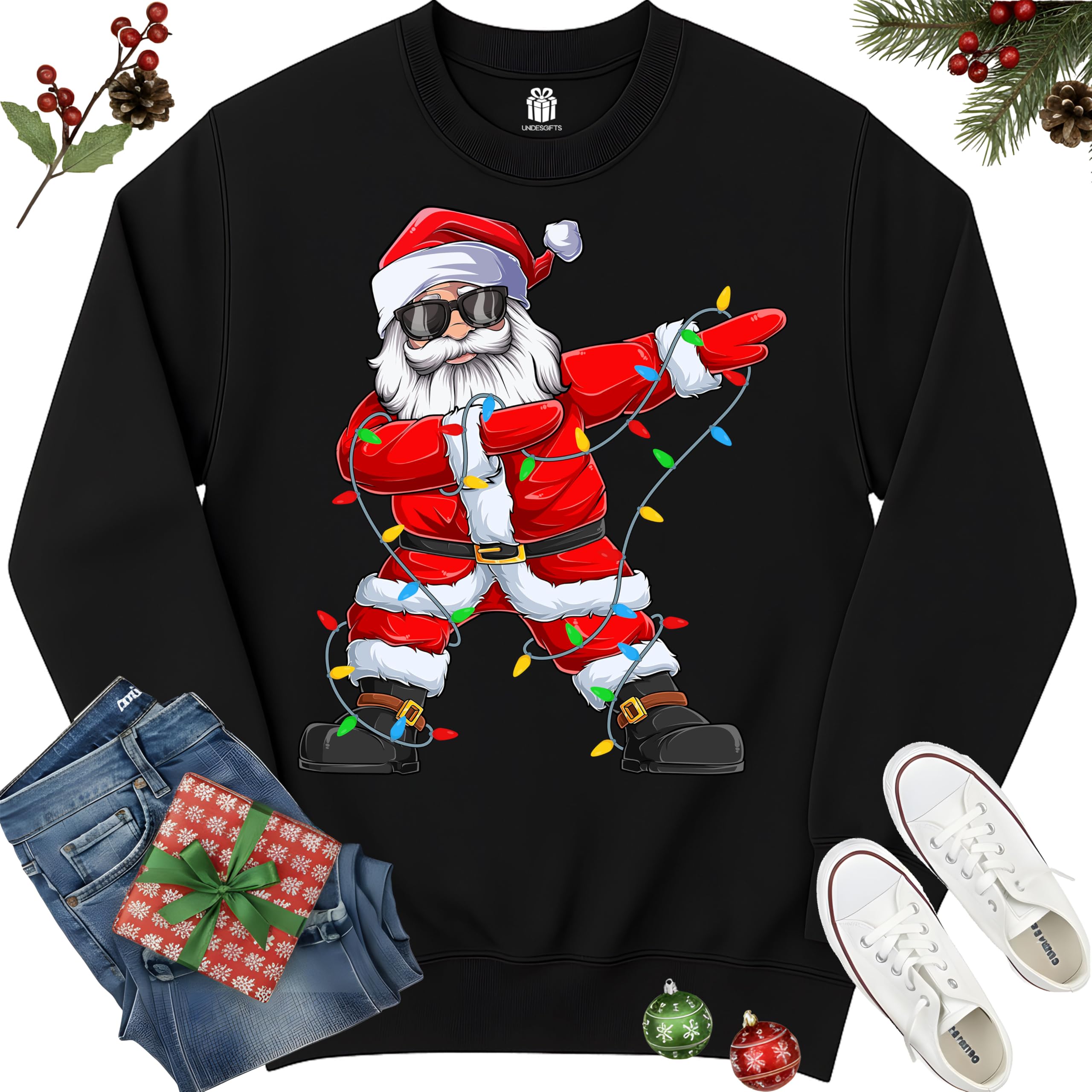 Dabbing Santa Christmas Red Lights T-Shirt for Men, Boys, Girls and Kids, Funny Dad Boyfriend Son