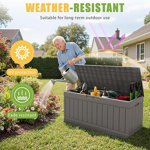 Miniatura 3 de Greesum Caja de cubierta de resina de 82 galones, gran almacenamiento para muebles de patio, herramientas de jardín, suministros de piscina,