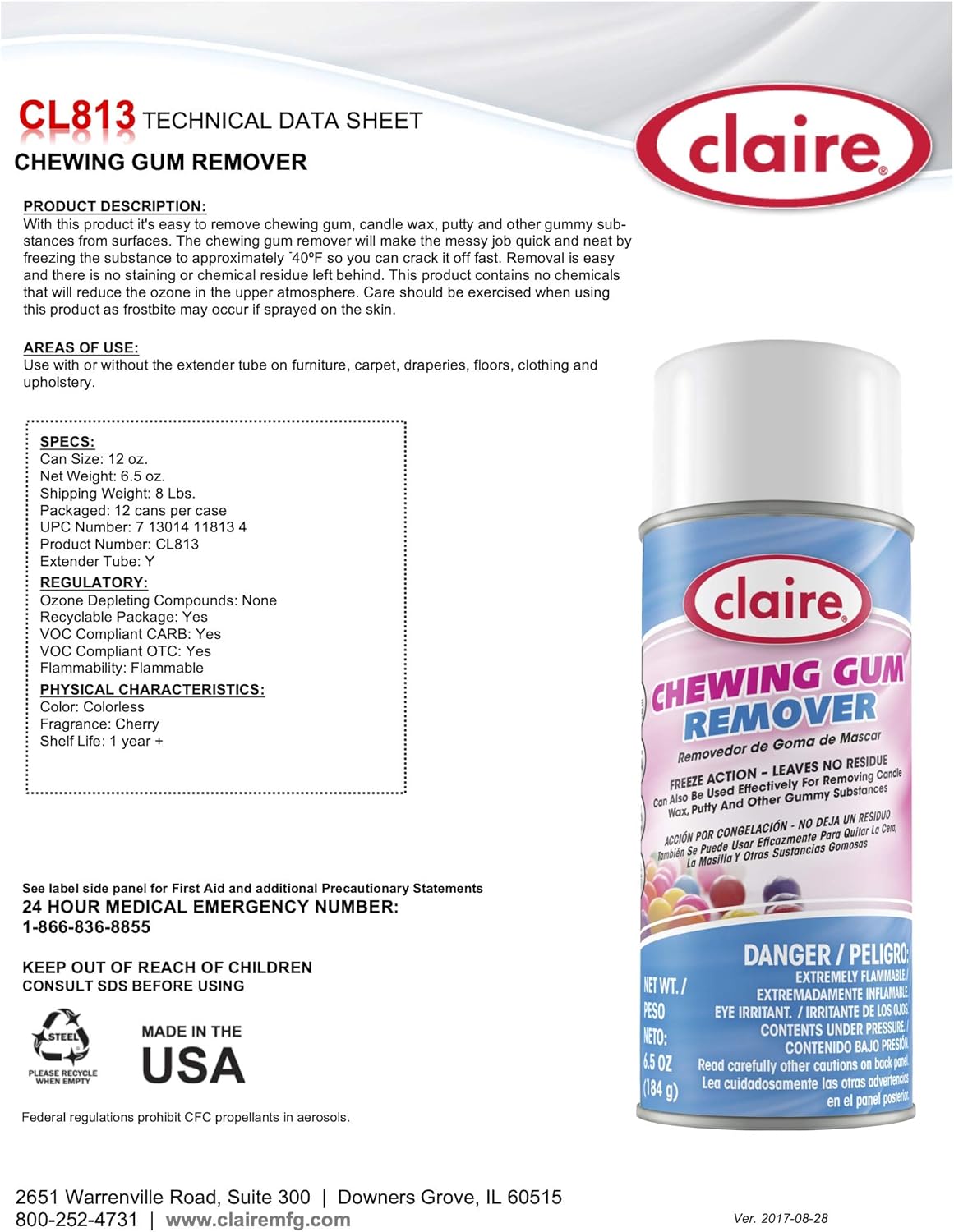 Claire CL813-12pk Chewing Gum Remover; 6.5 Oz. Net Wt.,12 Count