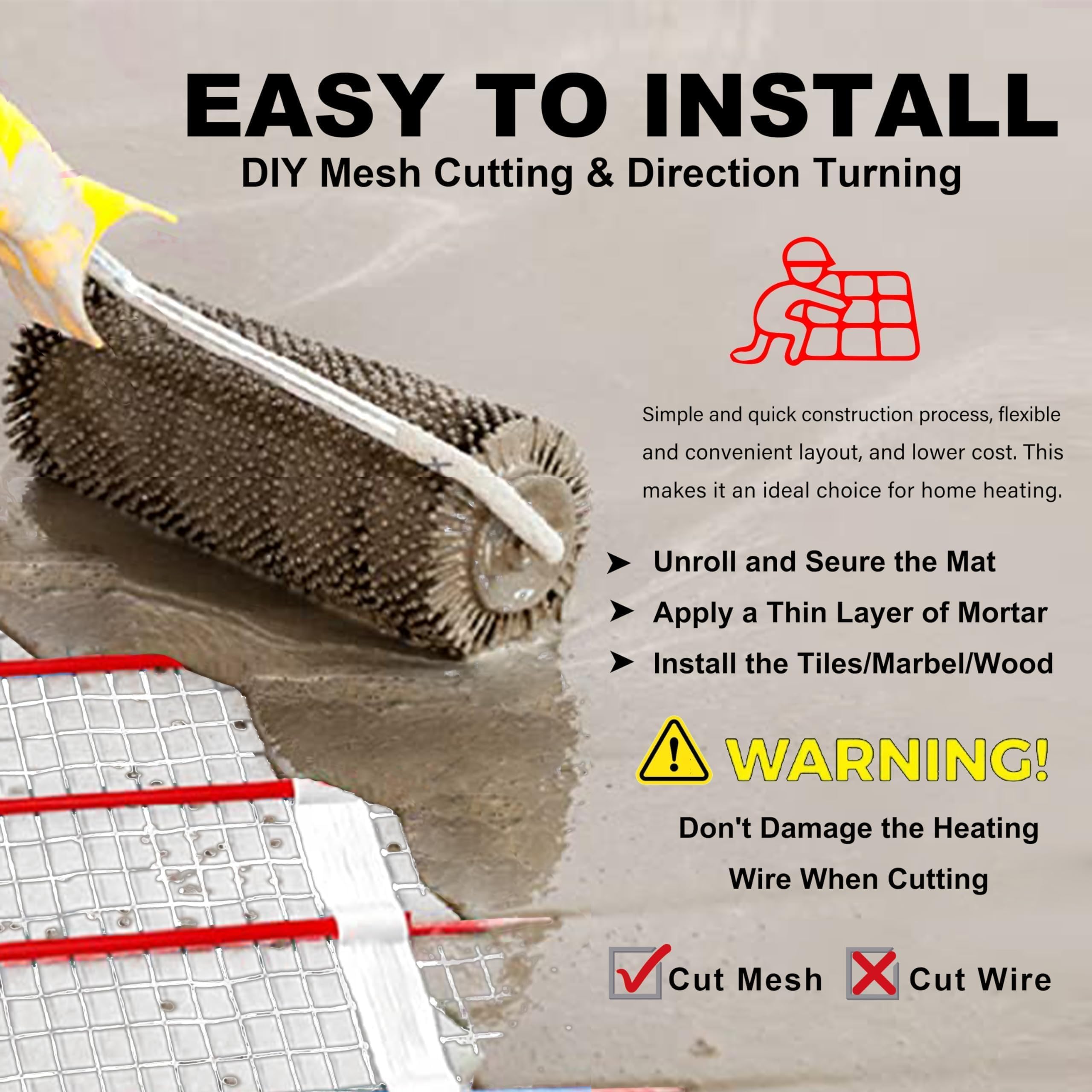 Kit di riscaldamento elettrico a pavimento da 230 V con condotto flessibile da 2 m, 200 W/m², 10,0 ㎡, tappetino riscaldante per pavimenti, ceramica, porcellana, pavimenti in pietra, ecc