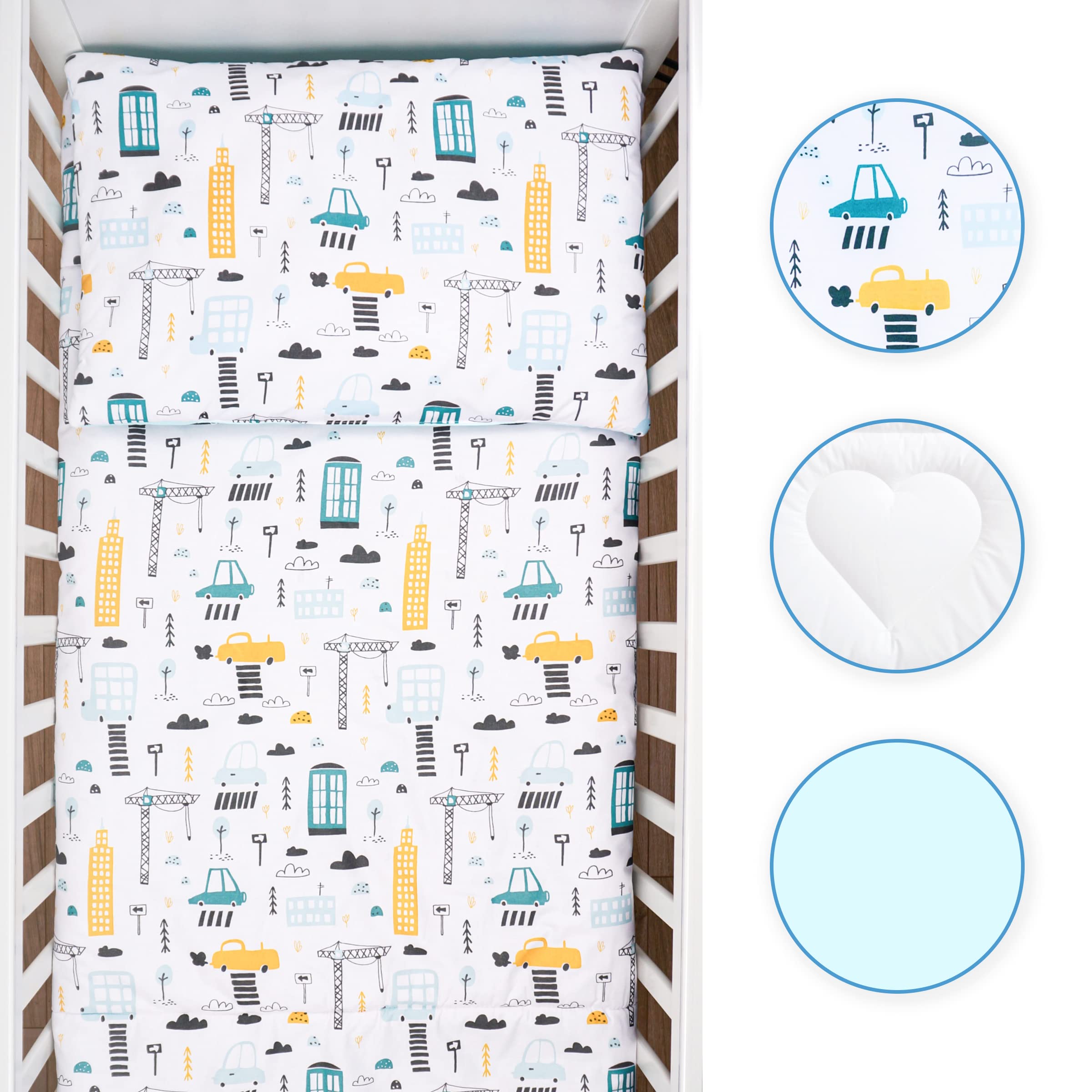Baby Comfort Juego de Cama para Cuna 4 Piezas edredón y Funda nórdica 120x90 cm con Almohada y Funda de Almohada - diseño 1 (12 Meses+)