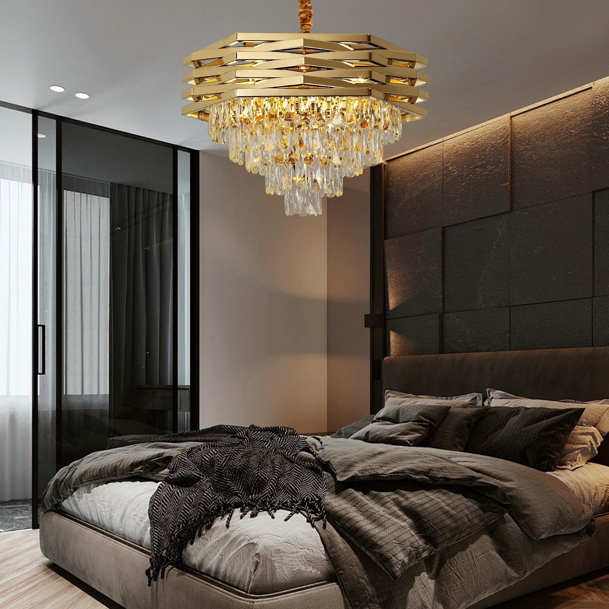 Moderno Lampadario Di Cristallo Oro Lampadari Rotondi Da 60 Cm Per Sala Da Pranzo K9 Lampadari A Sospensione A Soffitto A 5 Livelli Lampadario Grande Da Incasso Per Soggiorno Ingresso Foyer