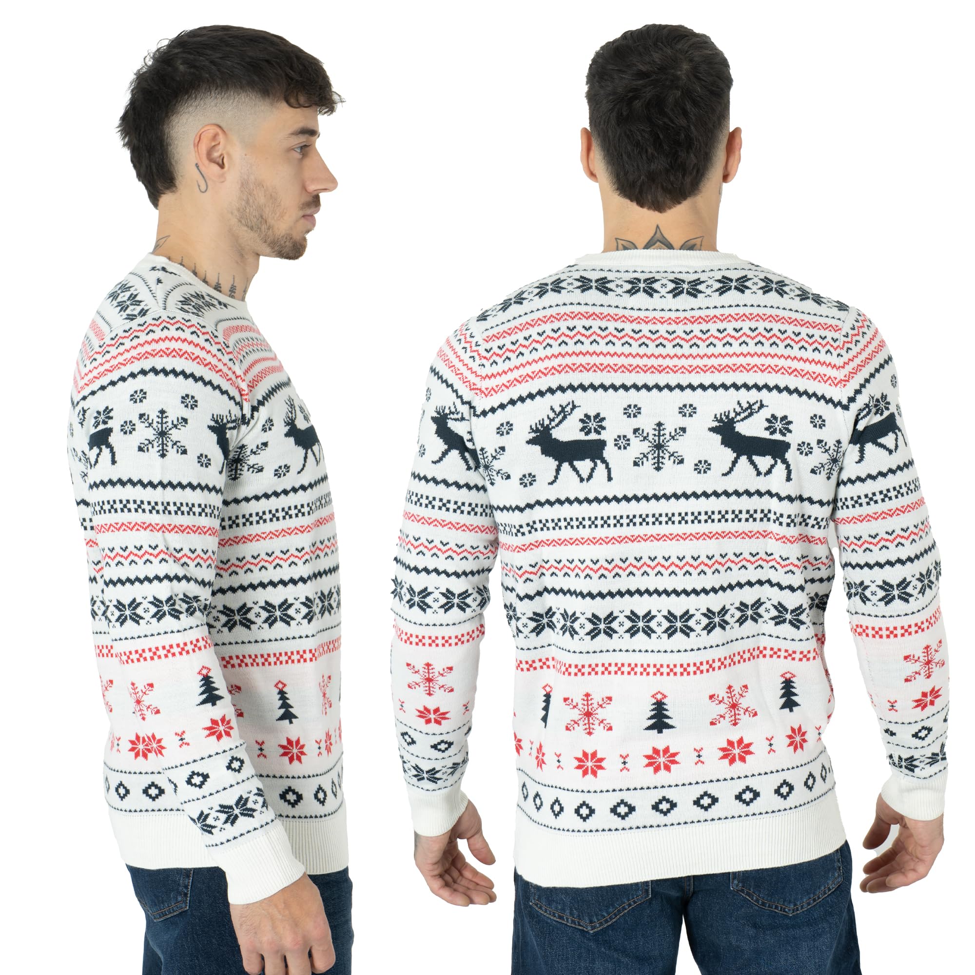 NOROZE Christmas Ugly Sweater Fairisle Long Sleeve Round Neck Pullover Family