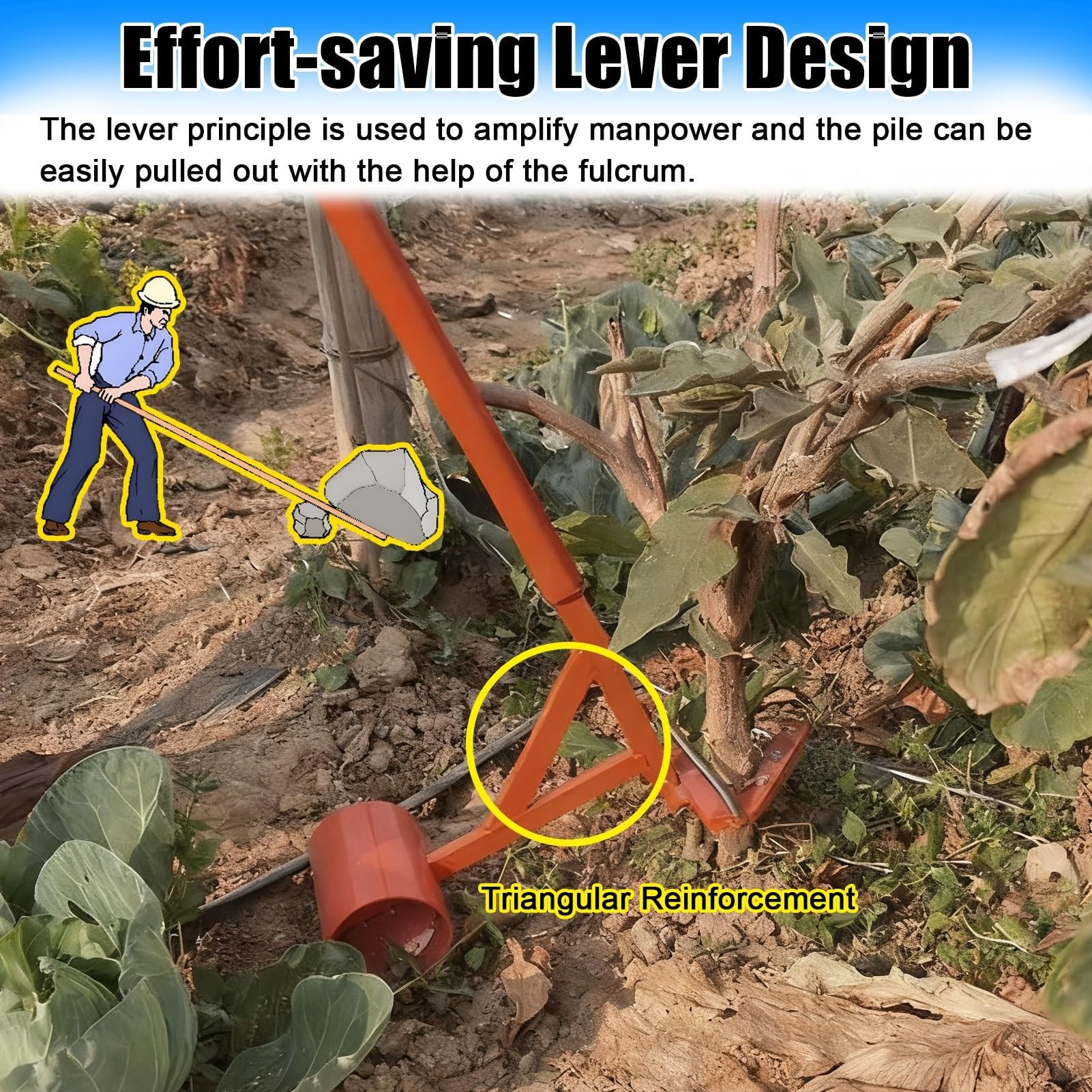 Herramienta de extracción de raíces de árbol, resistente, extractor de retoños, removedor de malezas de jardín, mango largo, desbrozador de raíces para cepillo, árboles pequeños, tallos de maíz