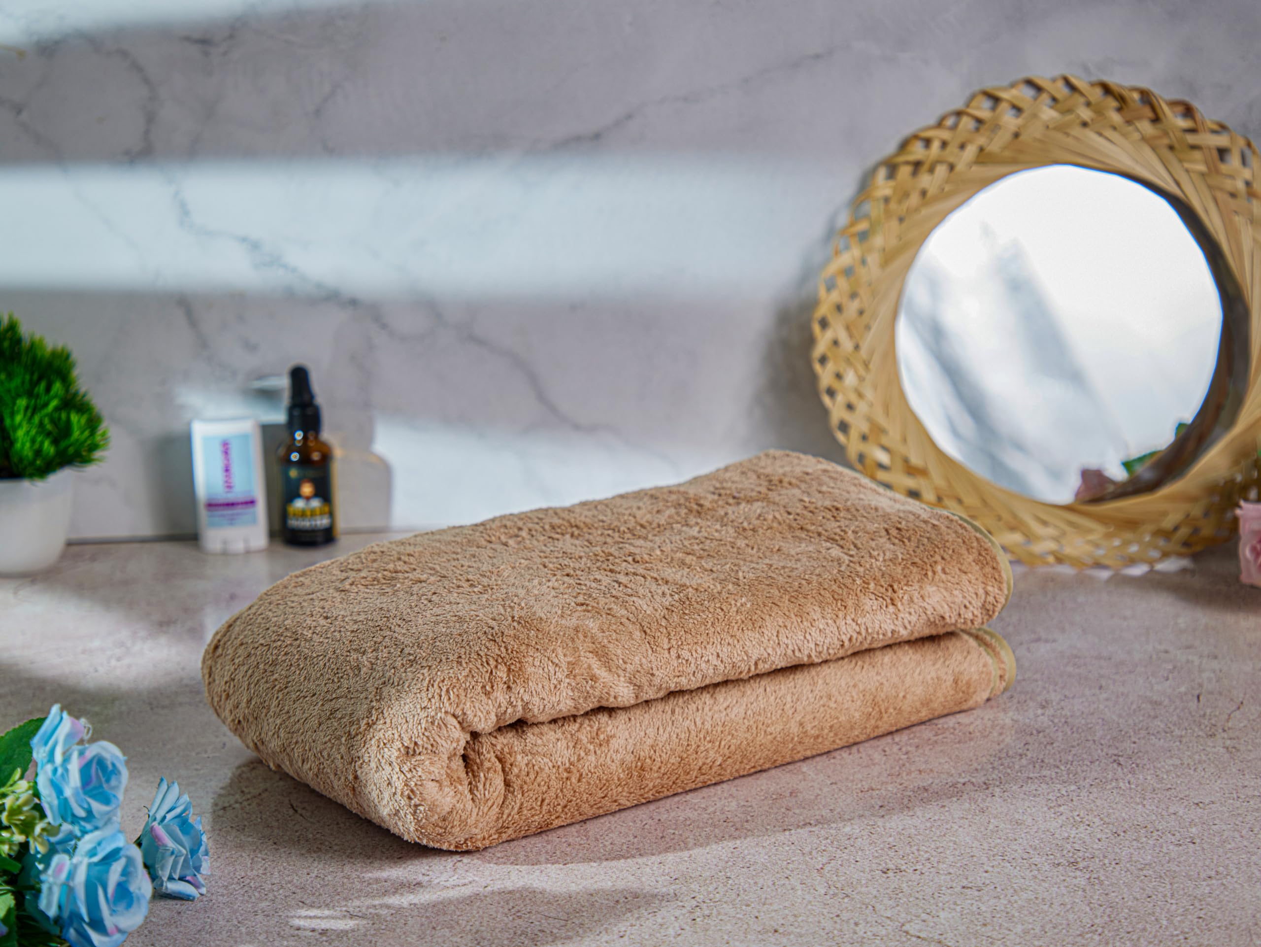 Fezora Toallas de baño de microfibra de 500 g/m² | (70 x 140) felpa extrasuave y secado rápido altamente absorbente con toallas de baño grandes - 1 unidad (beige)