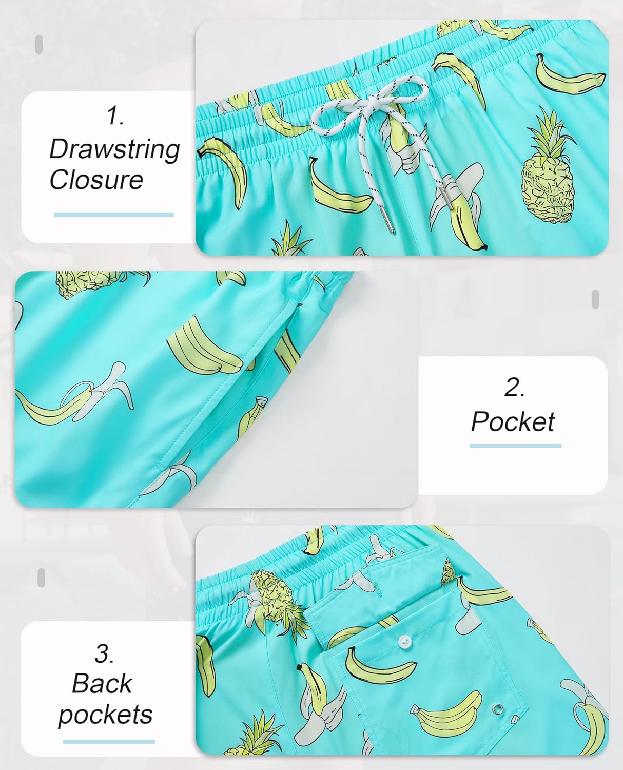 5inch Mens Swim Trunks: 2 in 1 with Compression Liner Pockets Drawstring Stretch Quick Dry Lined Funny Beach Pool - Image 5