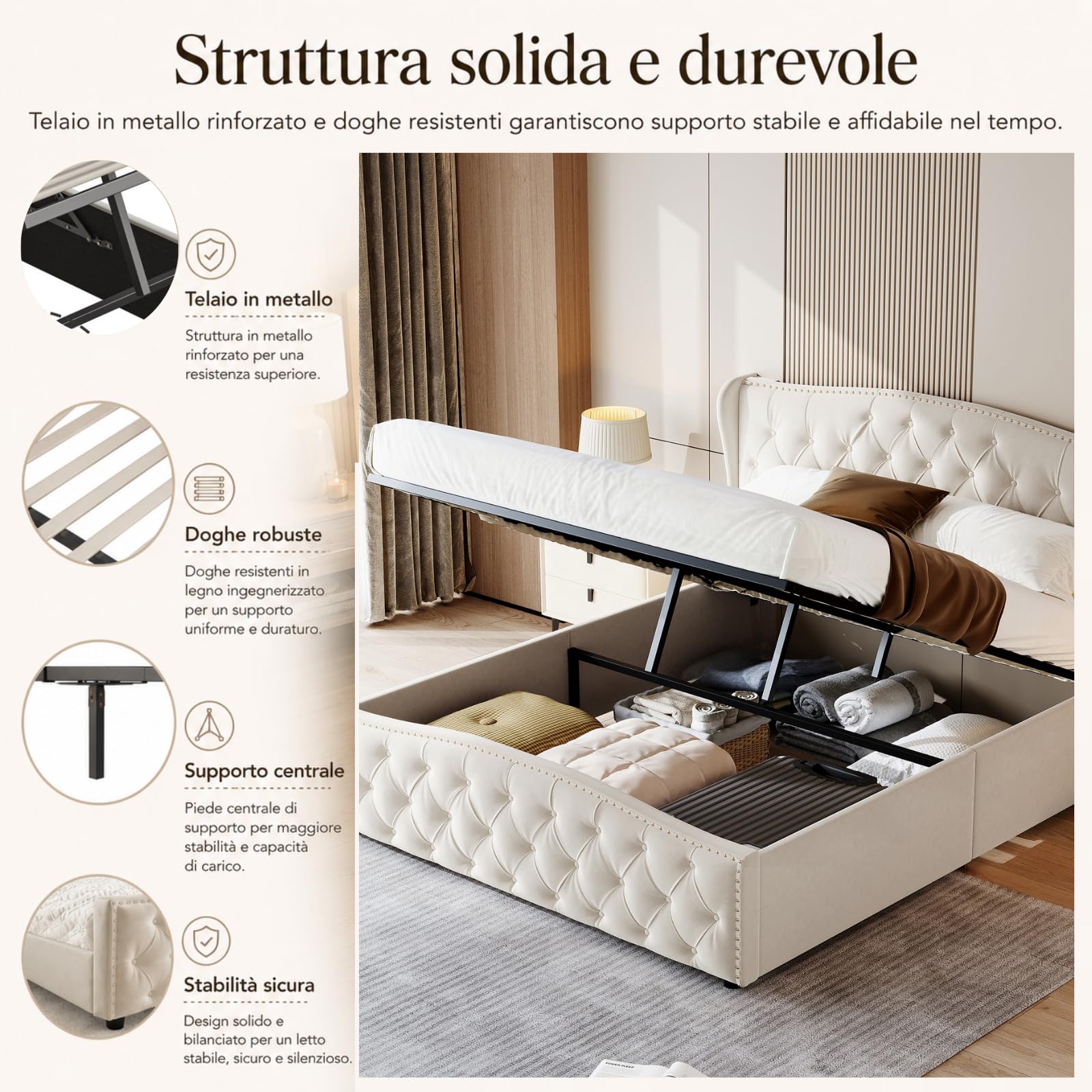Letto Contenitore 160x200, Letto Matrimoniale con spazio di archiviazione