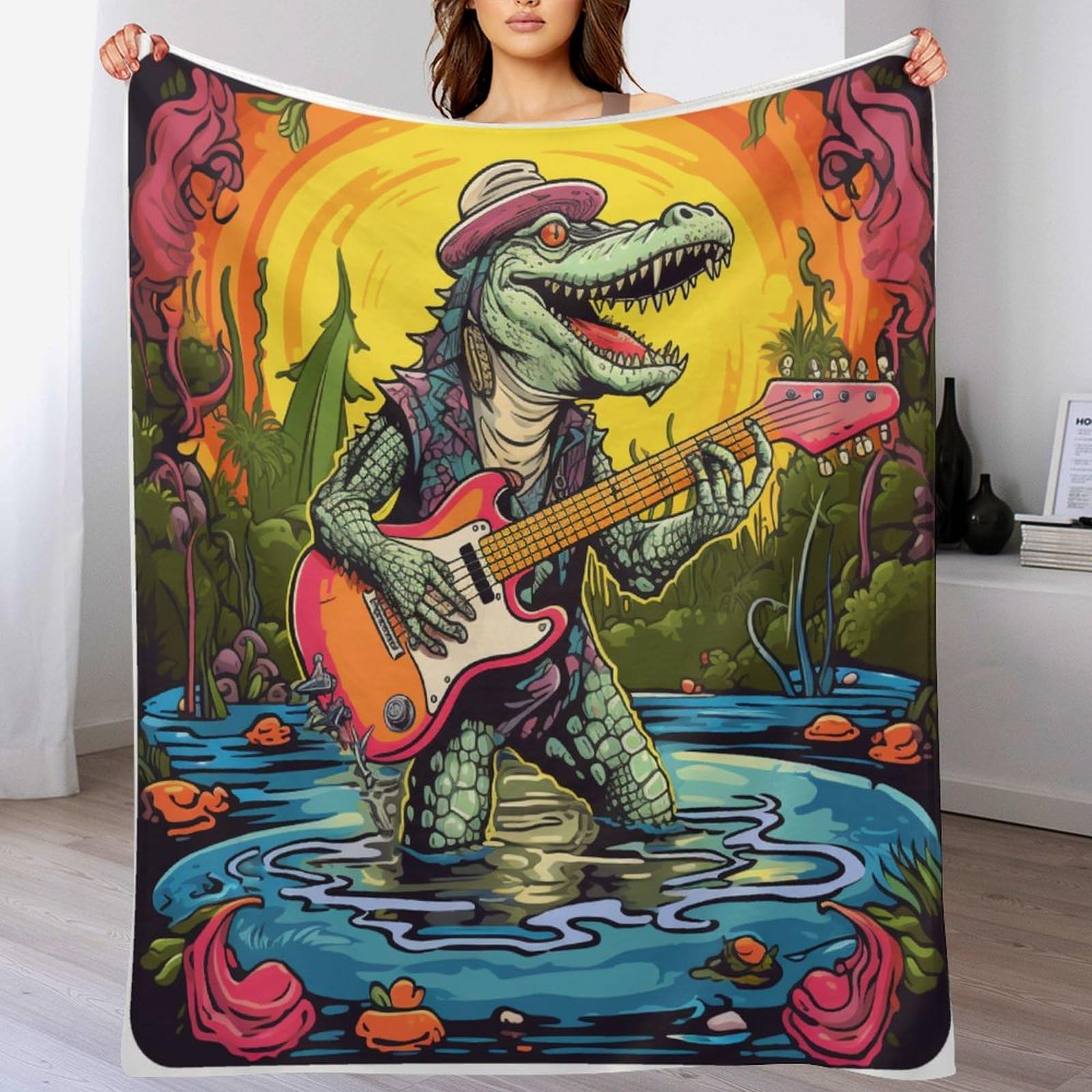 Couverture crocodile 3D en polaire flanelle chaude et moelleuse pour lit 100x130 cm