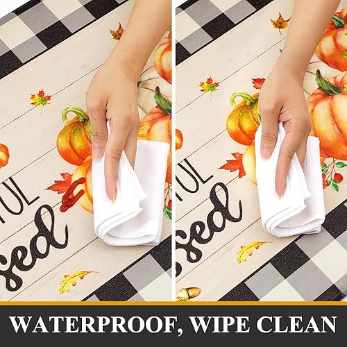 Miniatura 10 de Pauwer Juego de 2 alfombras de cocina con texto en inglés "Merry Christmas", tapetes de cocina con diseño de búfalo rojo, antideslizantes,