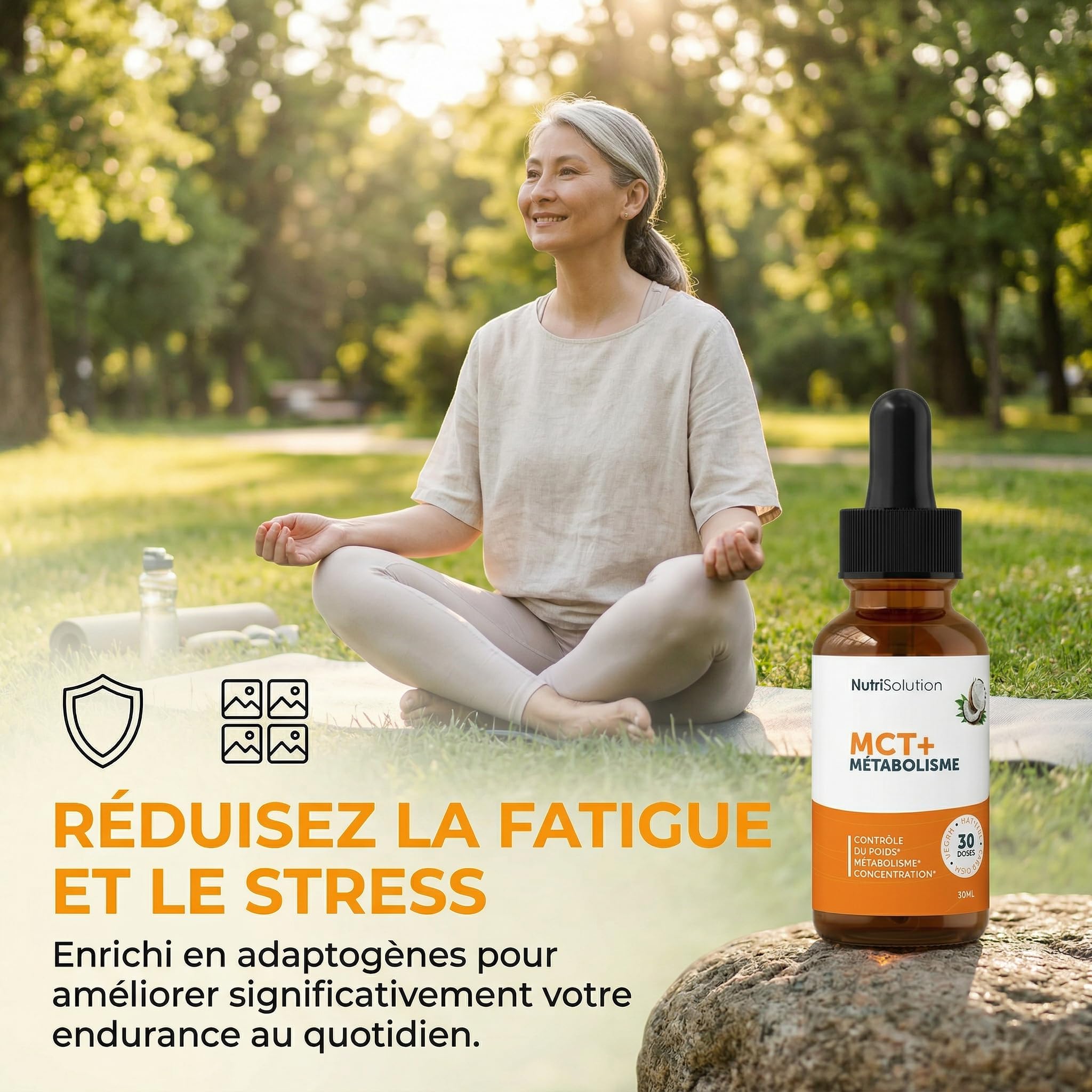 MCT+ par Nutrisolution: Extrait d'Huile de Coco Premium - Stimule le Métabolisme avec Schisandra, Rhodiola & Thé Vert - Brûle la Graisse Abdominale - 30ml Gouttes Liquides (1)