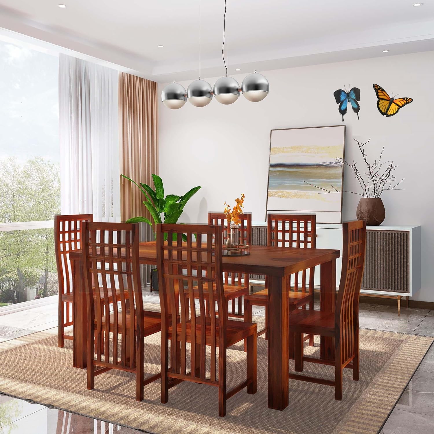 UNITEK FURNITURE Sheesham Wood 6 Seater Dining Table with Chairs for