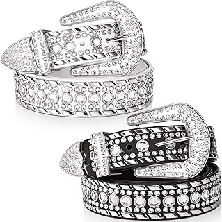 Rhinestone Belt for Women 2 Pcs Bling Studded Leather Belt Western Studded Belt Cowgirl Belt