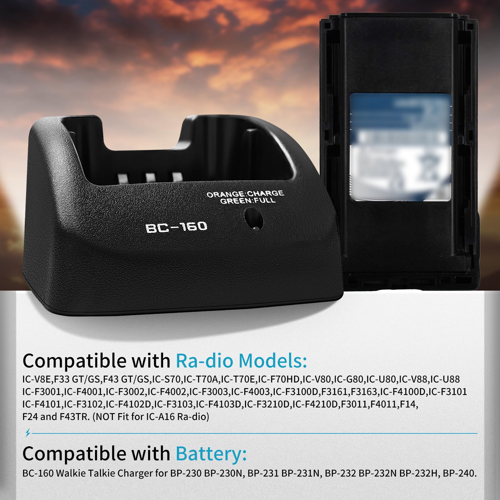 BC-160 Rapid Charger BP-232 for ICOM IC-A14 IC-F14 IC-F24 IC-F33GS IC-F33GT IC-F3011 IC-F4011 IC-F3161 IC-F4161 Radi Charger BP-232N BP-232H (NOT Fit IC-A16)