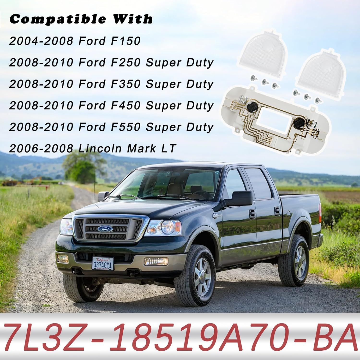 Overhead Console LED Dome Map Light | Fits Ford F150 F250 F350 Lincoln Mark LT 2004-2010 | Replaces VM2396 829182 Headliner Roof Circuit Board Assembly for Interior Cab & Reading Lights