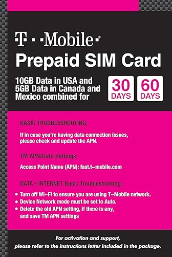 Miniatura 5 de Tarjeta SIM prepagada de Canadá, México y Estados Unidos T-Mobile 10GB 4G LTE Datos en Estados Unidos y 5GB de datos en Canadá y México con llamadas