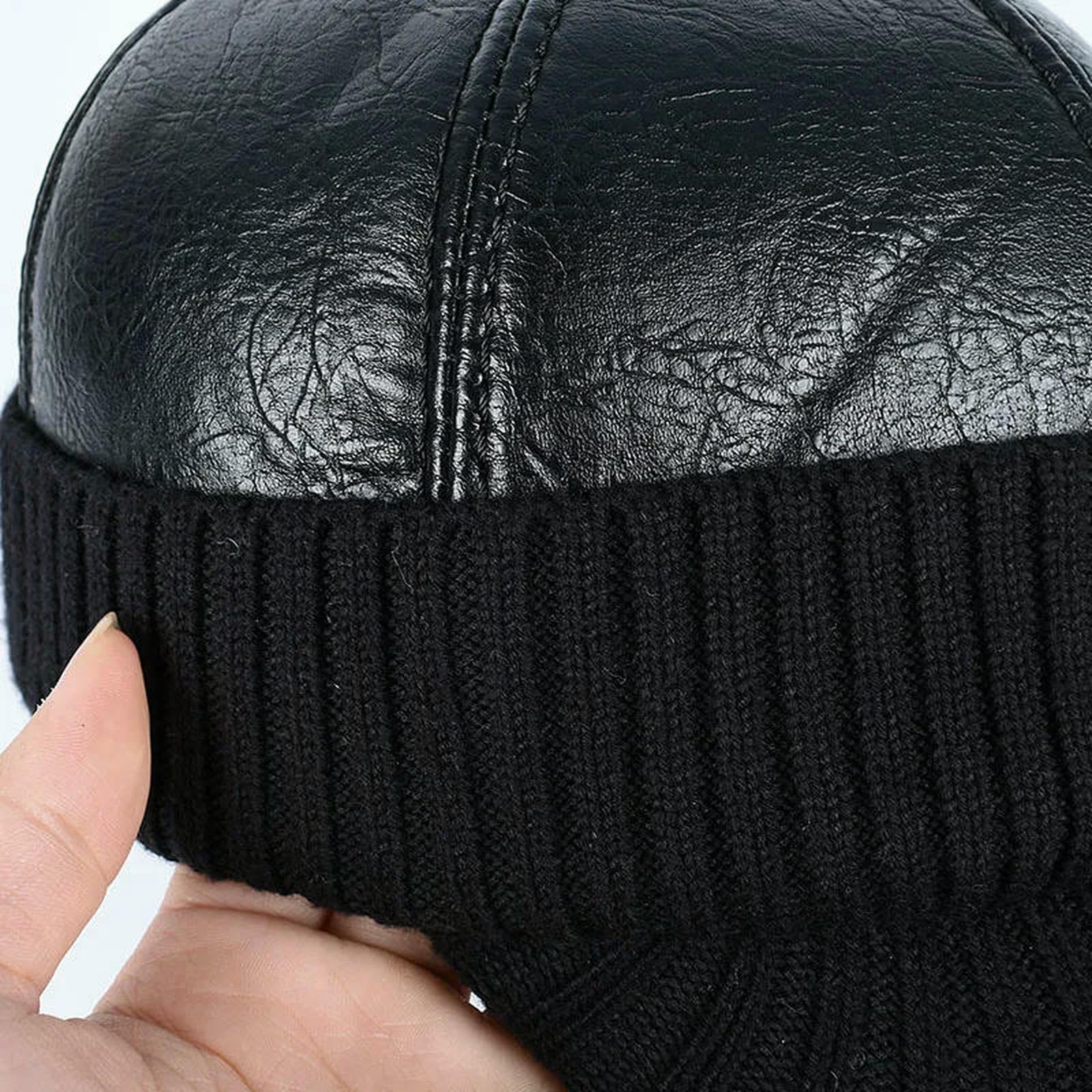 Baseball Cap Winter Man Earflap Hat Autumn Outdoor Warm Thick Lined Dad Knitted Caps-black-l(56-58cm)