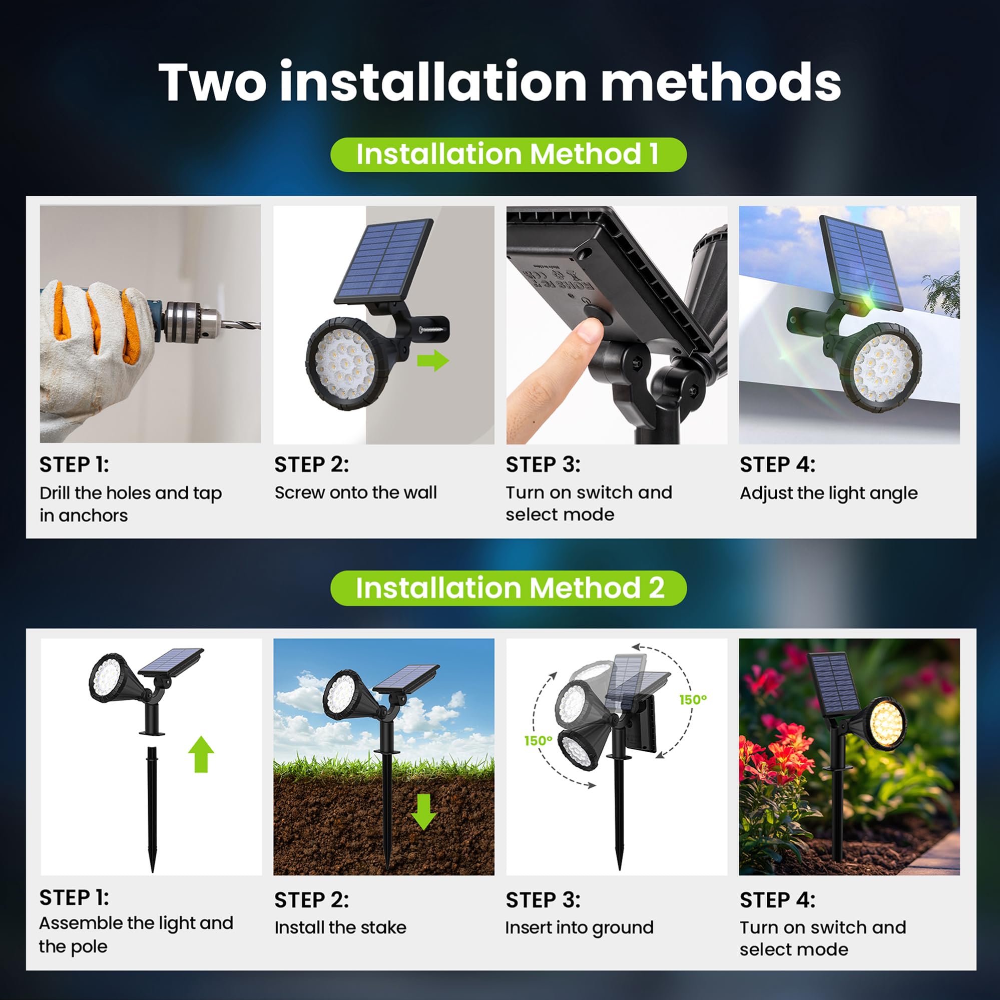 Solpex Focos Solares para Exteriores, IP65 ImpermeableLuces Solares para Jardín, 25 Ledes luces de Camino, para Caminos, Jardines, Cercas (Blanco Cálido, 6 Unidades)