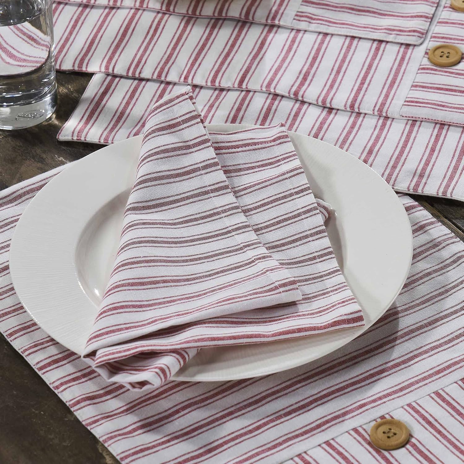Timeless Ticking Red Napkins, Set of 4, Country Farmhouse Table Décor, Christmas & Holiday, Red & White Stripe, 18" L x 18" W