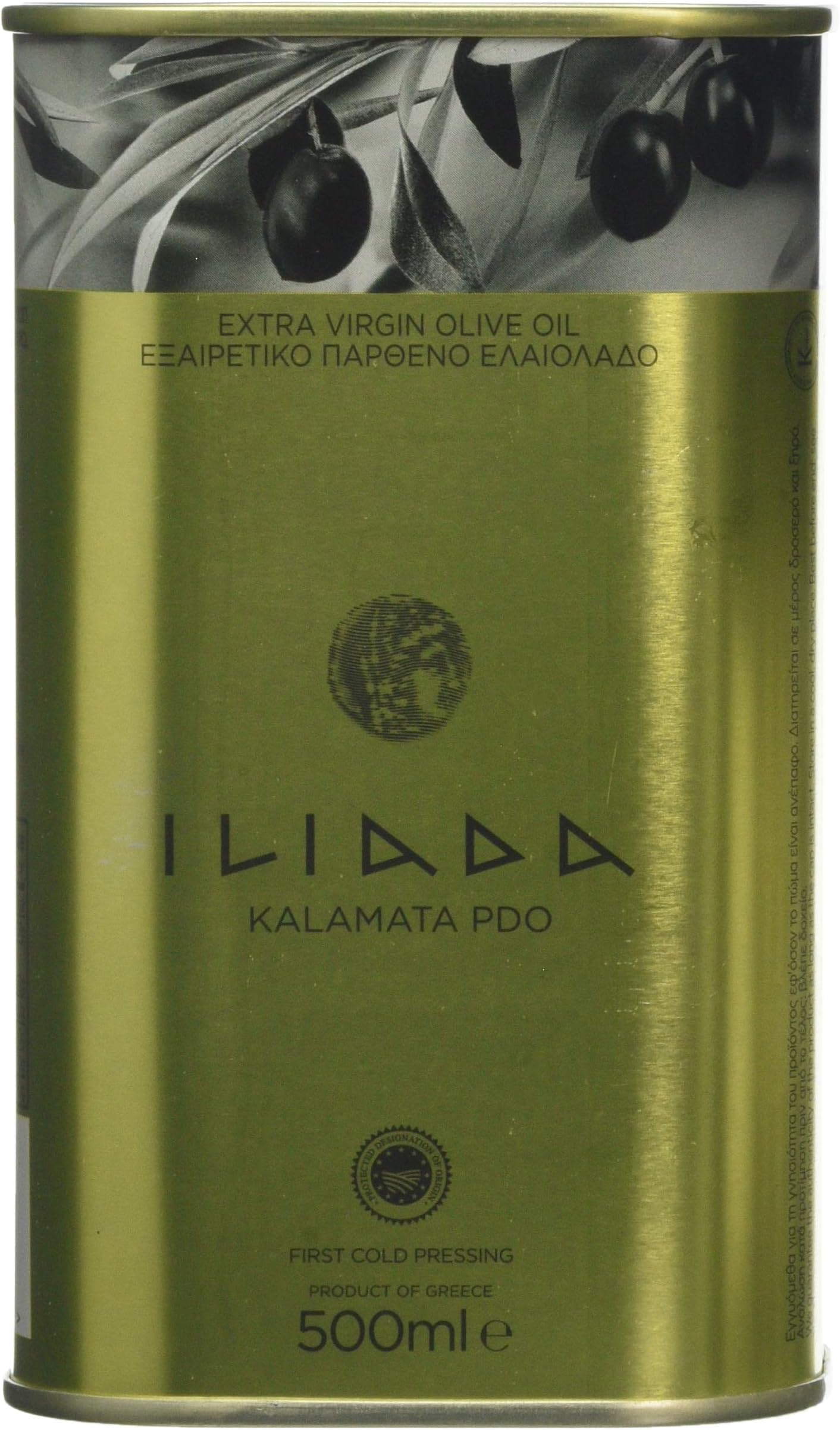 Iliada PDO Kalamata Extra Virgin Olive Oil Tin 500 ml (Pack of 3)