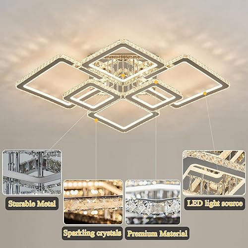 Miniatura 6 de ASGYISA Moderna lámpara LED de techo de cristal grande con control remoto RGB regulable 3 colores cromo lámpara de techo 3000K-6500K lámpara de