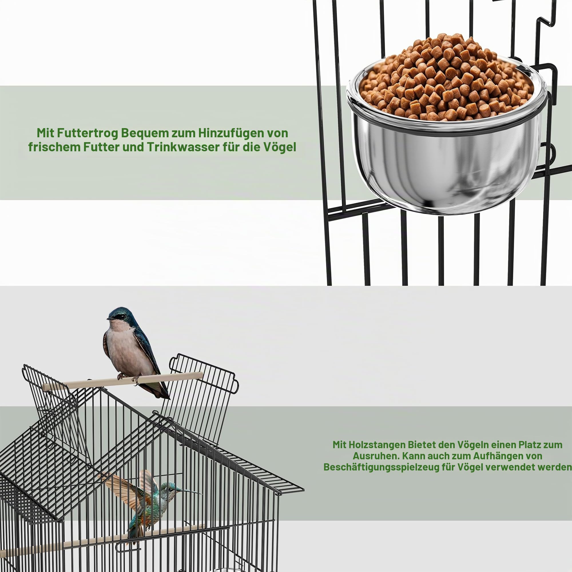 Froadp Vogelvoliere Vogelkäfig mit Ständer und Rollen Groß Wellensittichkäfig Metall Vogelhaus mit Holzstangen und Futternäpfe Voliere Käfig Tierkäfig für Papageien Tauben Sittiche Finken (Typ B)