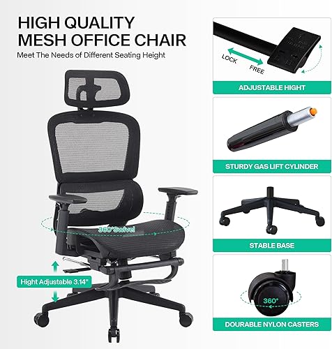 Miniatura 7 de Silla de oficina ergonómica, silla de juegos de respaldo alto con reposapiés, silla de escritorio de oficina en casa grande y alta, silla de