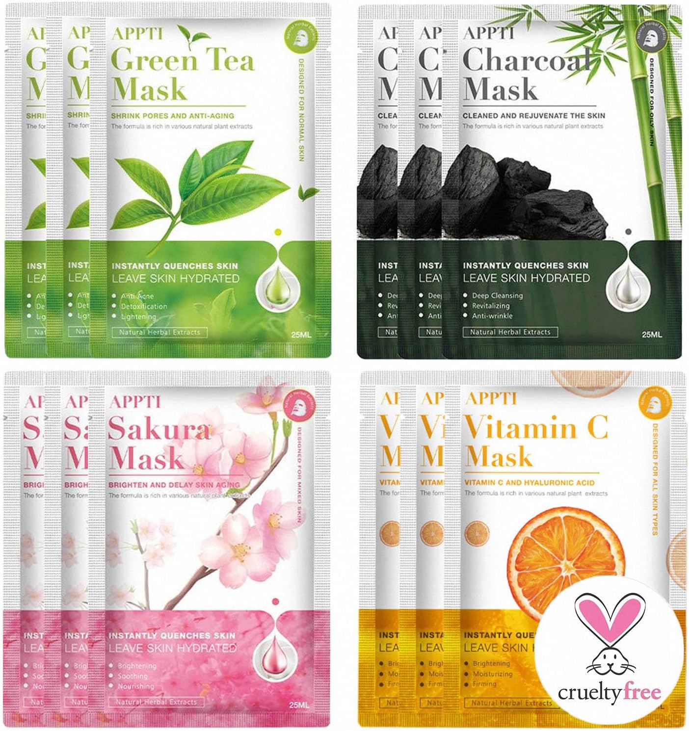 Somnr 12 PCS Sheet Face Mask Set, Natural Plant Extracts, Hydrating, Brightening, Anti-aging, Brightening, Moisturizing Sheet Masks Multipack, Daily Care Face Masks Skincare for All Skin Types