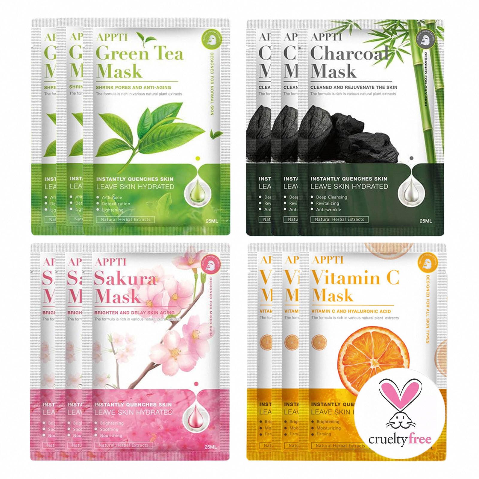 Somnr 12 PCS Sheet Face Mask Set, Natural Plant Extracts, Hydrating, Brightening, Anti-aging, Brightening