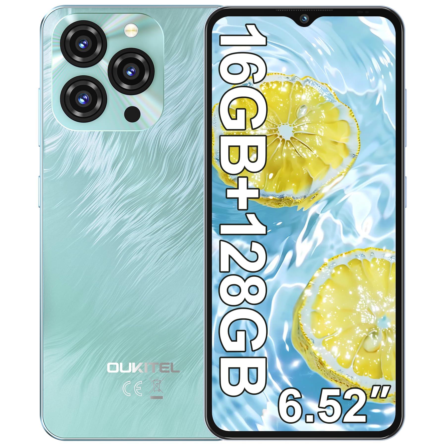 OUKITEL C3 Smartphone, 16GB+128GB/1TB Telefono Cellulare, 6.52" HD+ Smartphone Android, 5000mAh Telefoni Offerta, 13MP+5MP Camera Telefoni Cellulari, Dual 4G SIM Cellulari/Face ID/OTG/GPS/3.5mm Jack