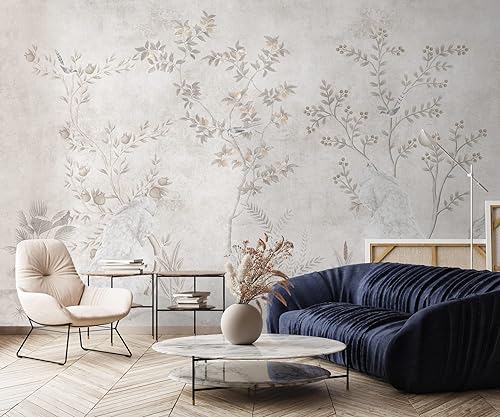 Miniatura 2 de Murwall Bright Chinoiserie Wallpaper Peacock Birds with Fruit Trees Wall Mural Monochrome Chinese Wallpaper