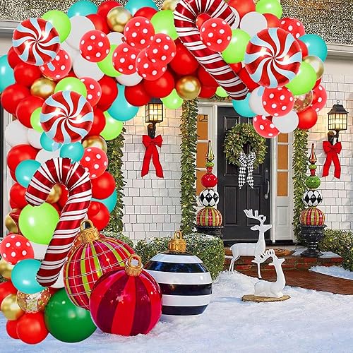 Miniatura 4 de Kit de arco de guirnalda de globos de Navidad, paquete de 150 globos de Navidad con globos rojos, verdes y blancos, con globos de bastón de caramelo