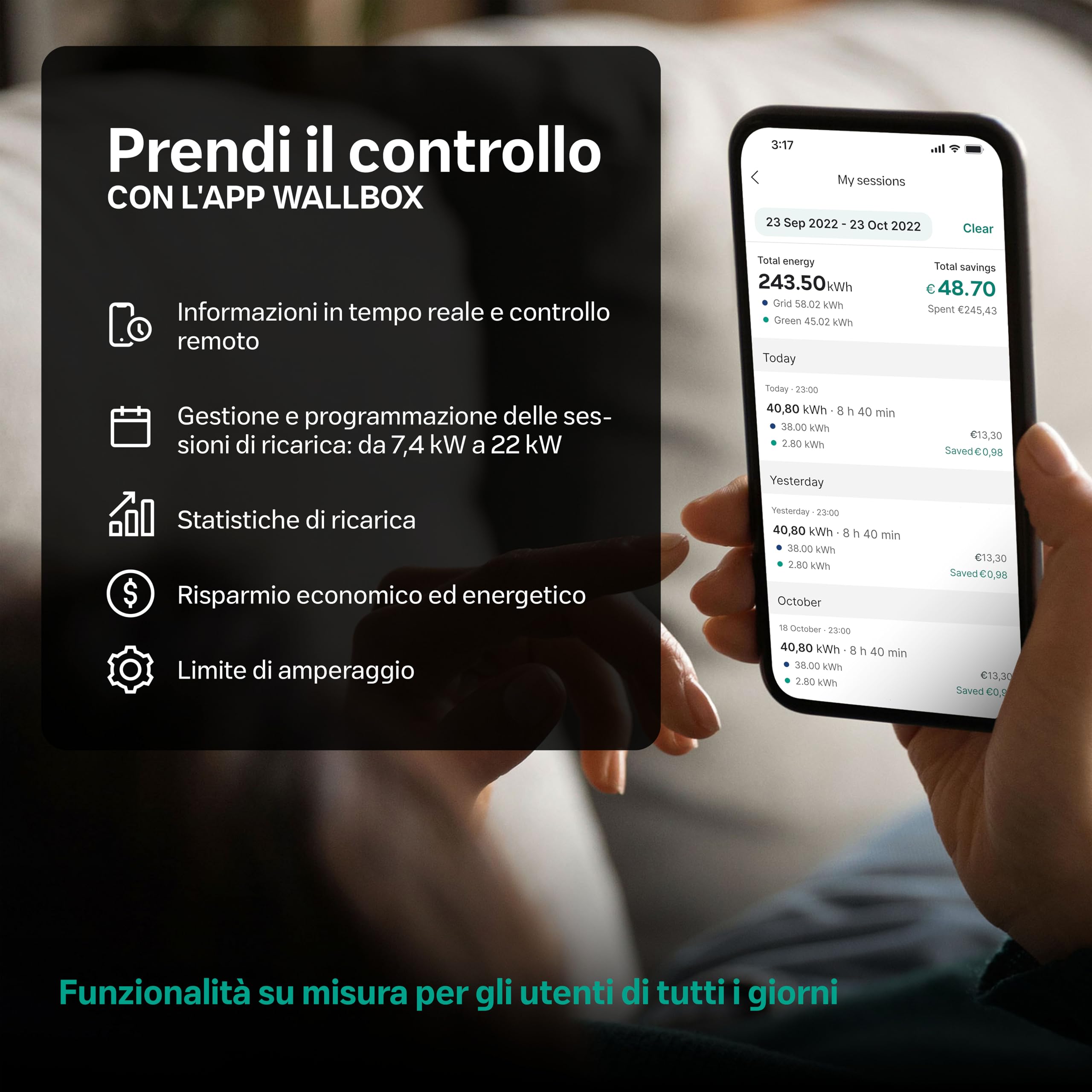 Wallbox Pulsar Max 22kW - Caricatore Auto Elettrica fino a 32A - Cavo 5 Metri - Ricarica Veicoli Elettrici Connettore Tipo 2 - Caricabatterie EV/PHEV - Smartapp WiFi e Bluetooth - Uso Interno/Esterno
