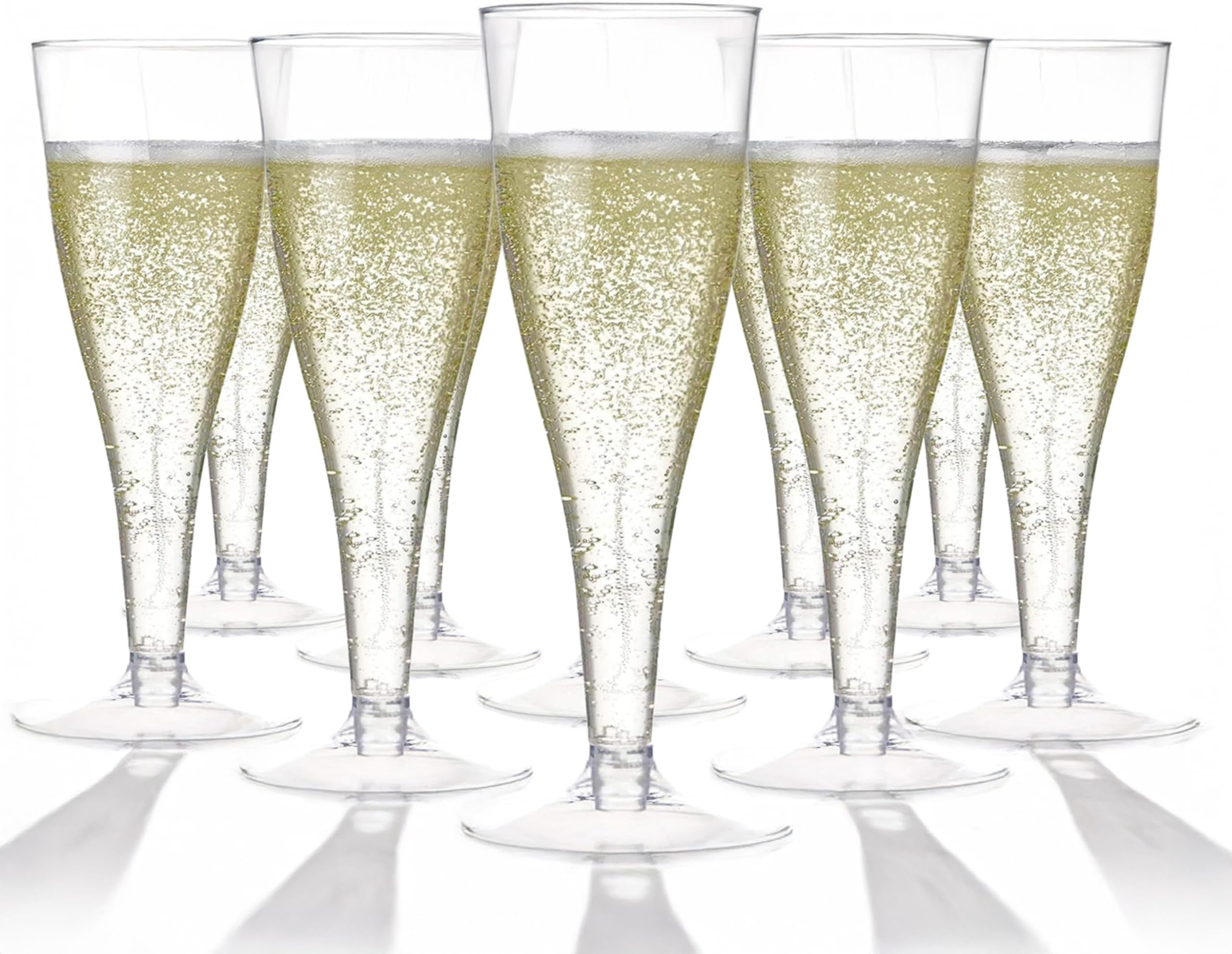 Prestee 100 Pack Clear Plastic Champagne Flutes - 4.5 oz Durable Disposable Champagne Glasses for Parties, Weddings, Toasting and Large Celebrations - Elegant Wine Glasses Stemware for Easy Cleanup