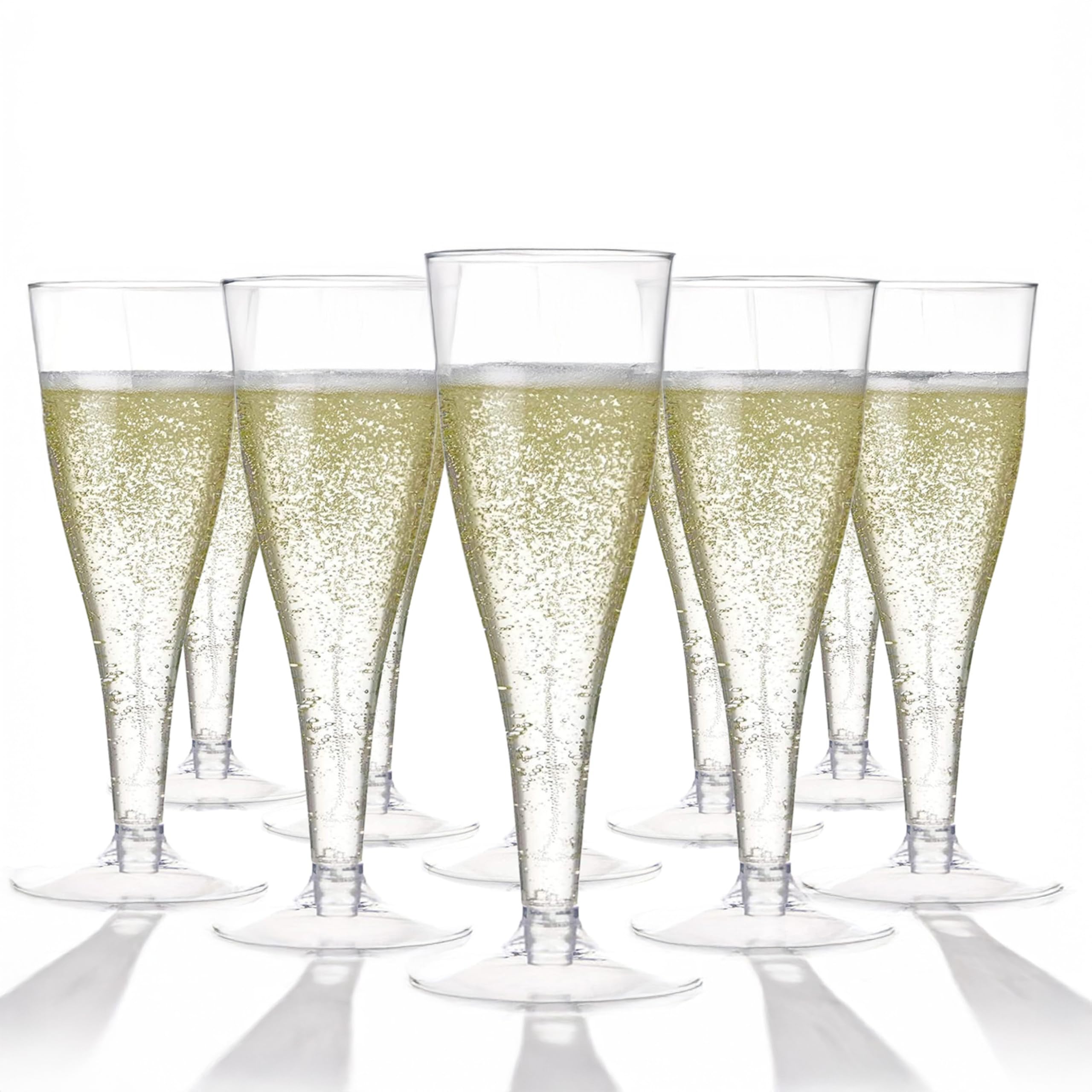 Prestee 100 Plastic Champagne Flutes Disposable | Clear Plastic Champagne Glasses for Parties | Plastic Toasting Glasses | Mimosa Glasses | Wedding Party Bulk Pack | New Years Eve Party Supplies 2023