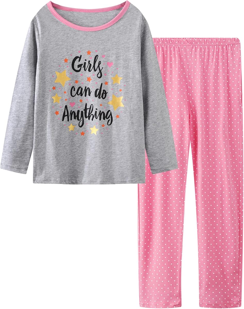 Pijamas para niñas lindo gato unicornio manga larga y pantalones PJS conjunto de ropa de dormir de algodón para niños grandes tamaño 6-16