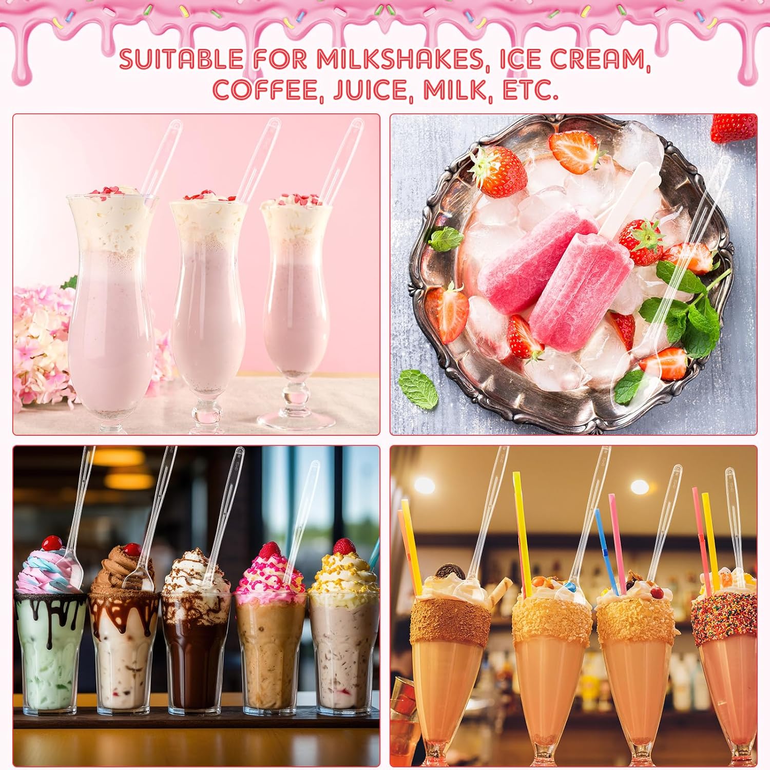 500 Pcs Extra Long Spoons for Ice Cream Floats Plastic Sundae Spoons Bulk 8 Inch Long Handle Spoon Heavy Duty for Ice Cream Milkshakes Tea Cocktails Root Beer Float and Tall Beverages (Clear)