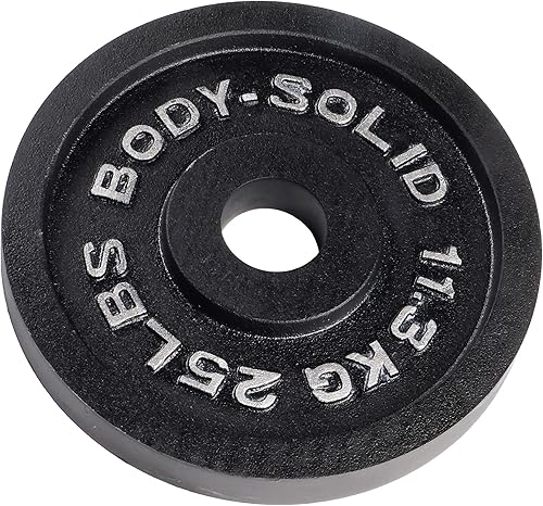 Miniatura 3 de Body-Solid Placa olímpica de hierro fundido de peso individual, pesas libres, placas de mancuernas, agujero estándar de 2 pulgadas para barra