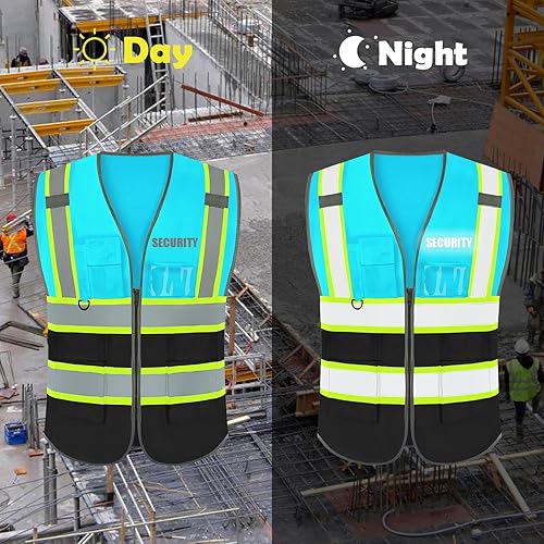 Miniatura 8 de BeautyWill Chalecos de seguridad de seguridad, chaleco reflectante resistente con 5 bolsillos y cremallera frontal SMLXLXXL3XL4XL