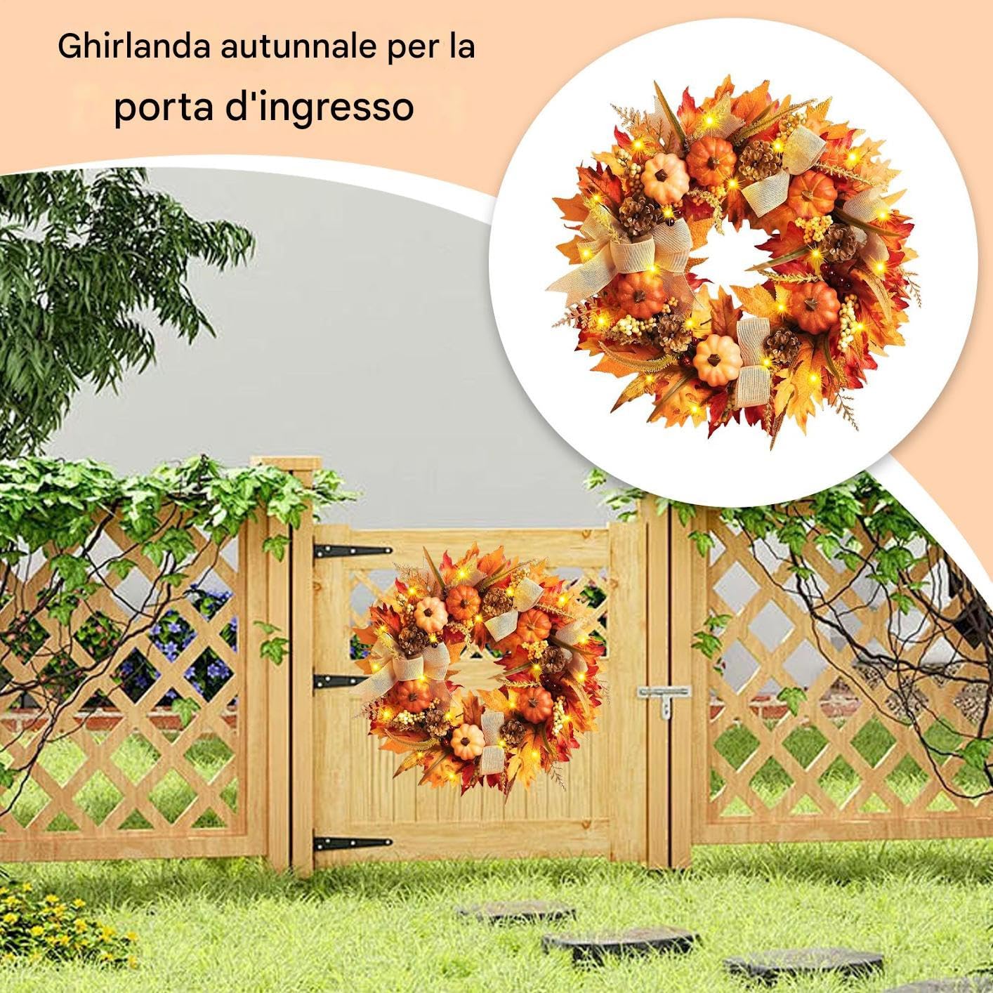Ghirlanda autunnale raccolto foglie d'acero bacche 45 cm