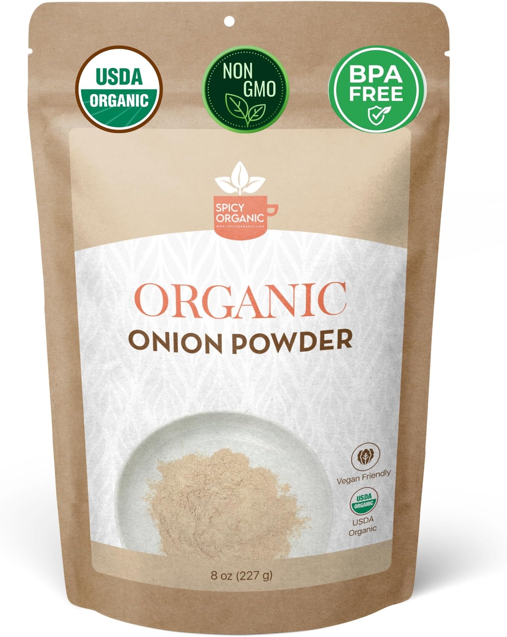 SPICY ORGANIC Onion Powder – 8 oz. – Certified USDA Organic - Non-GMO - White Onion Powder Seasoning for Dressings, Dips, Casseroles, Meat, Poultry, Baking, Sauces, Gravies, and Flavoring for Snacks