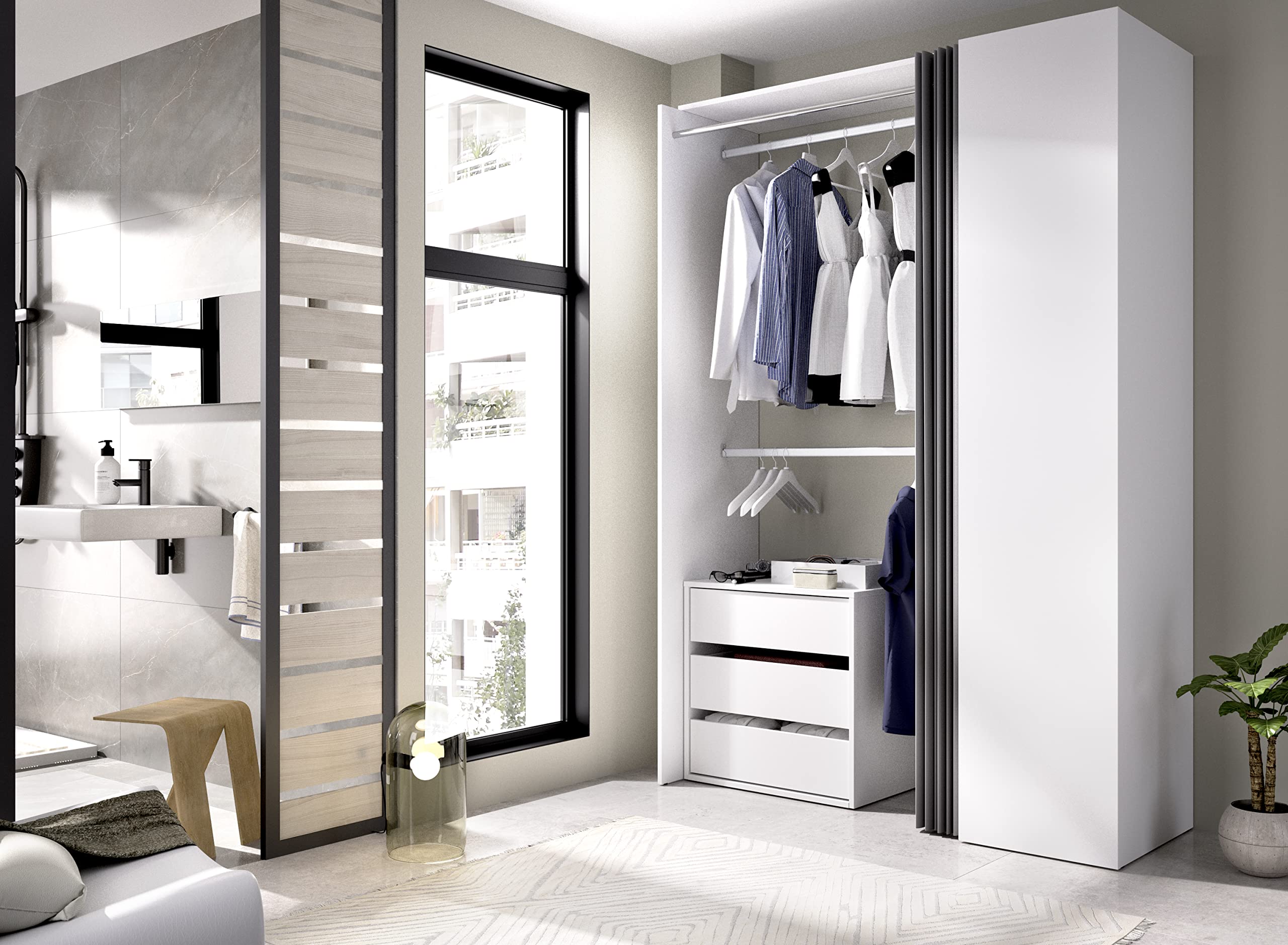 DEKIT GRUPO RIMOBEL Suit Kit Vestidor, Madera de ingeniería, Blanco, 205x139,3x52 cm