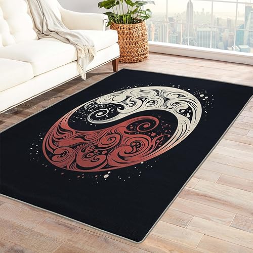 Miniatura 10 de Yin Yang Alfombra y decoración del hogar, alfombra de 2 x 3 pulgadas, alfombras chinas para entrada, sala de estar, dormitorio, alfombra blanca y