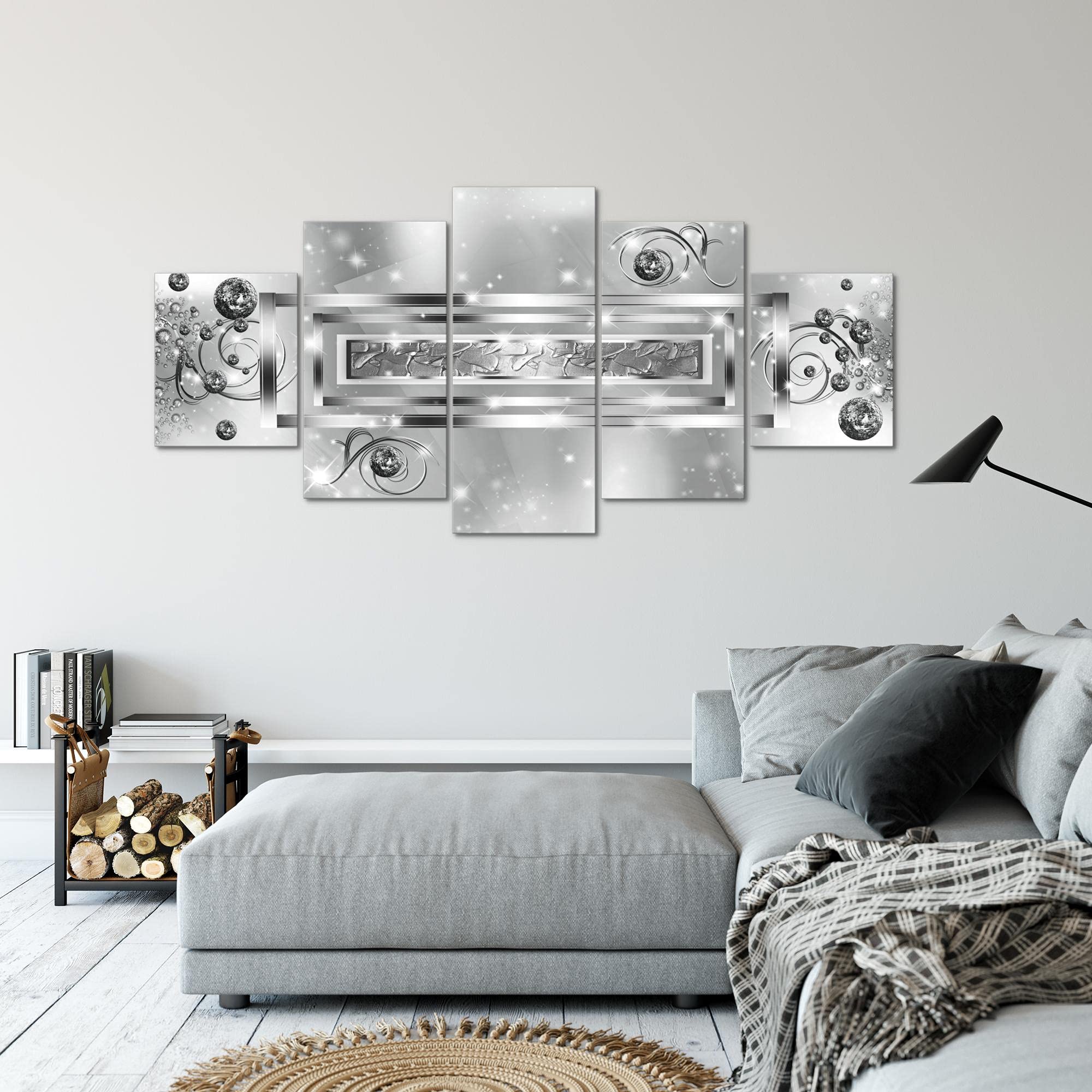 Runa Art - Quadri Astratto 200 x 100 cm 5 Pezzi XXL Decorazione Murale Design Grigio Nero Bianca 103851c