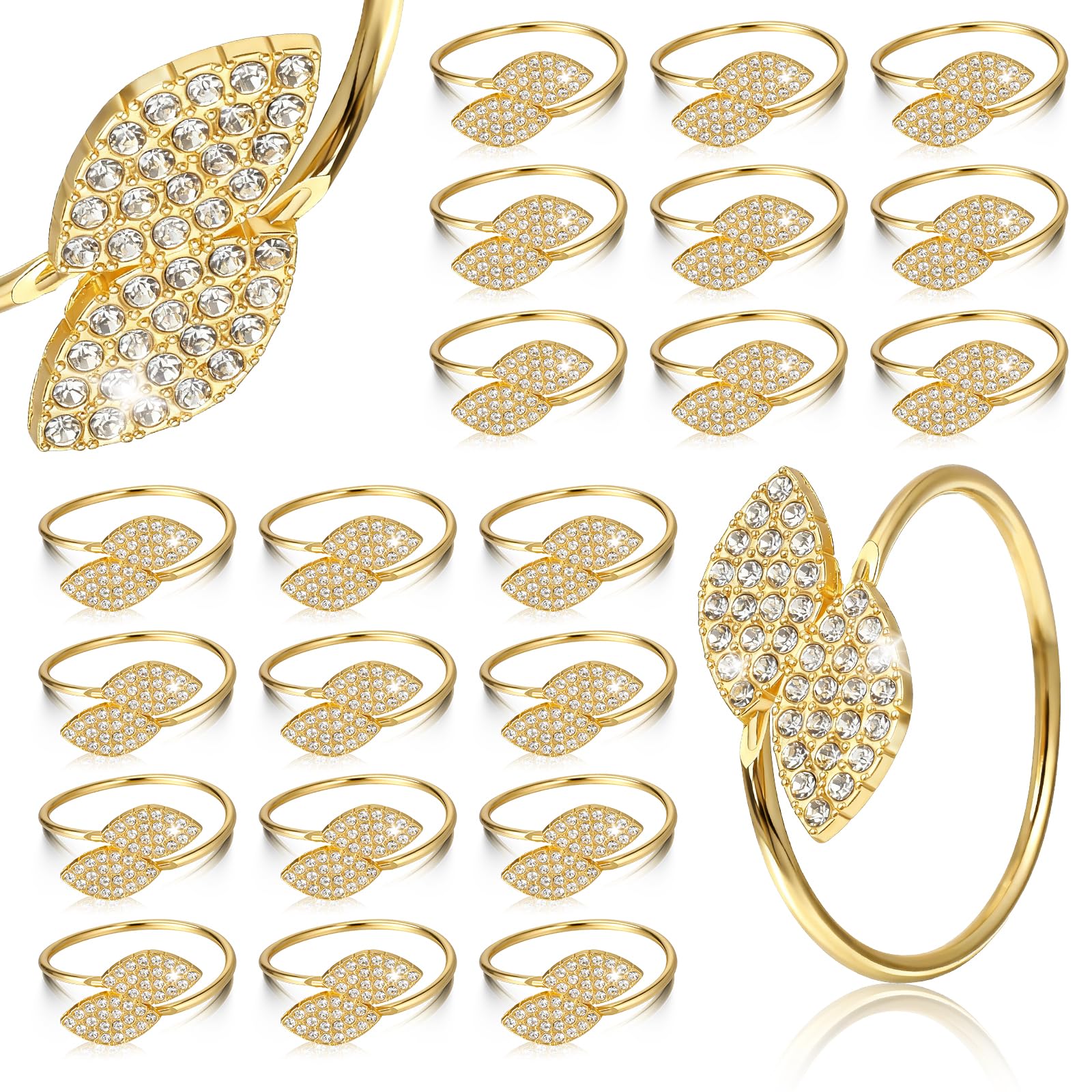 View 1 of 100 Pcs Napkin Rings Gold Table Decorations Durable Bling Leaf Shaped Napkins Rings Round Napkin Holders Buckles for Thanksgiving Day Christmas Dining Table Parties Everyday