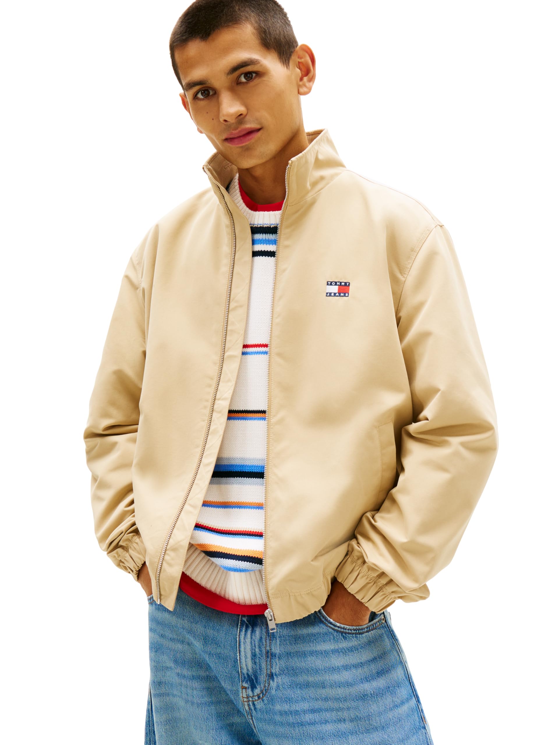 Men's Lightweight Essential Windbreaker Jacket With Embroidered Flag Logo