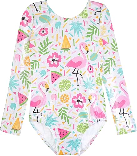 HOZIY Long Sleeve Leotards for Girls Gymnastics Kids Toddler Tumbling Outfits Floral Unicorn Galaxy Rainbow Stripe Pattern
