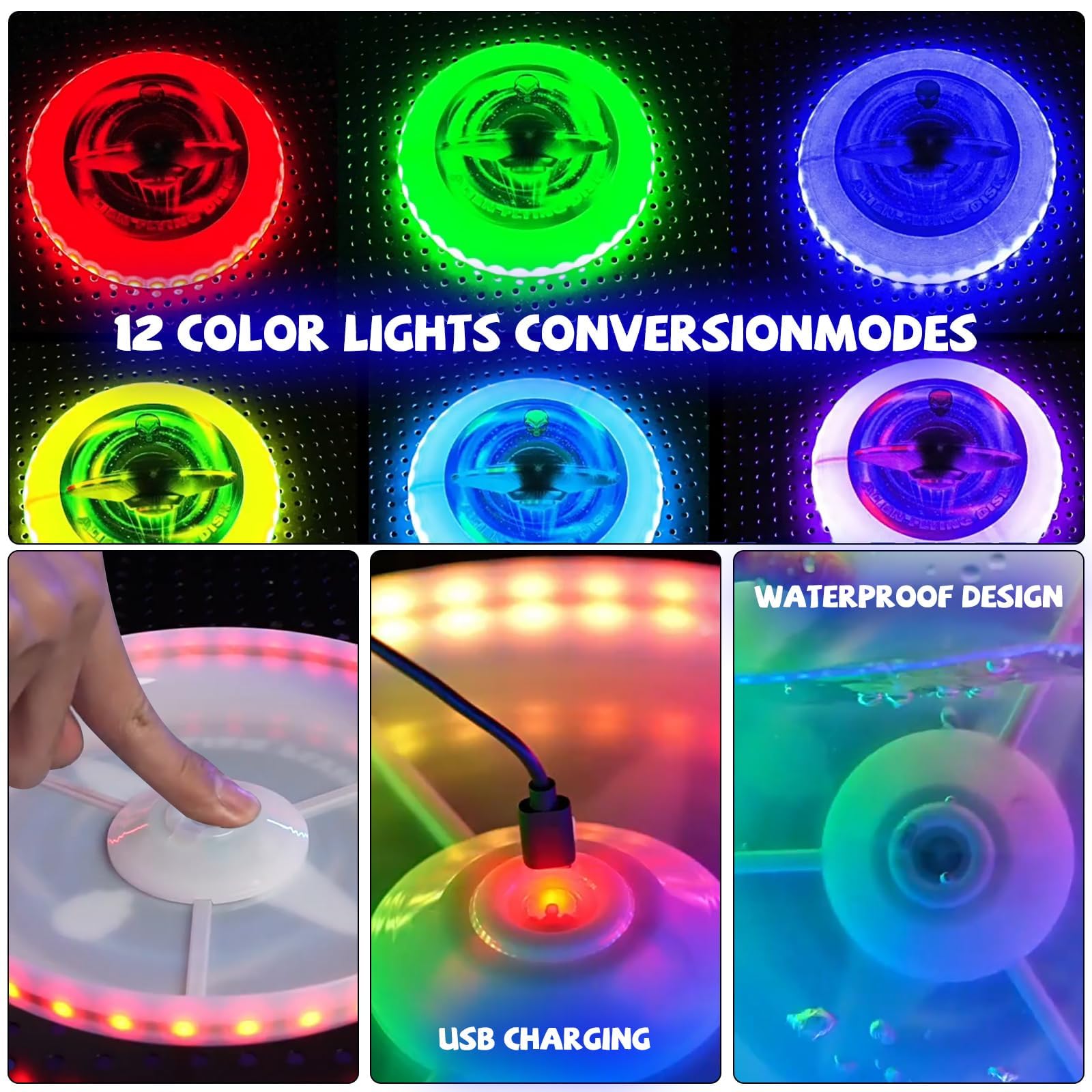 Modes d'éclairage LED Flying Disc - Disque de vol lumineux pour enfants et adultes
