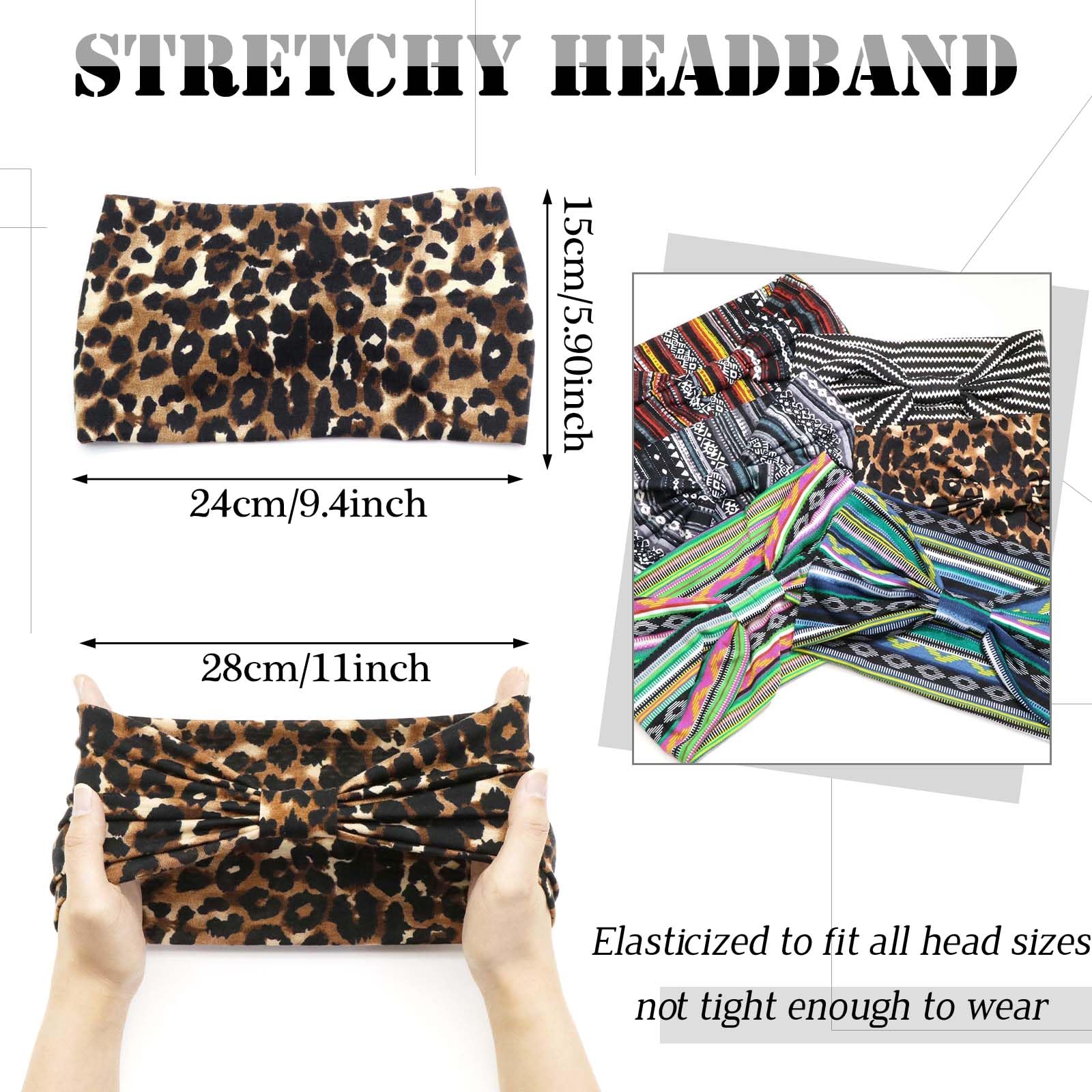 Diademas bohemias para mujer, bandas elásticas anchas para el cabello, turbante anudado, bandas para la cabeza, para yoga, correr, banda elástica suave para el sudor, elegantes accesorios para