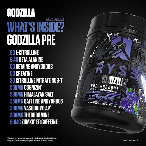 Miniatura 4 de Ryse Noel Deyzel x Godzilla Pre Entrenamiento  Bombas intensas, energía y enfoque  Citrulina y Beta Alanina  400 mg de cafeína total  40 porciones